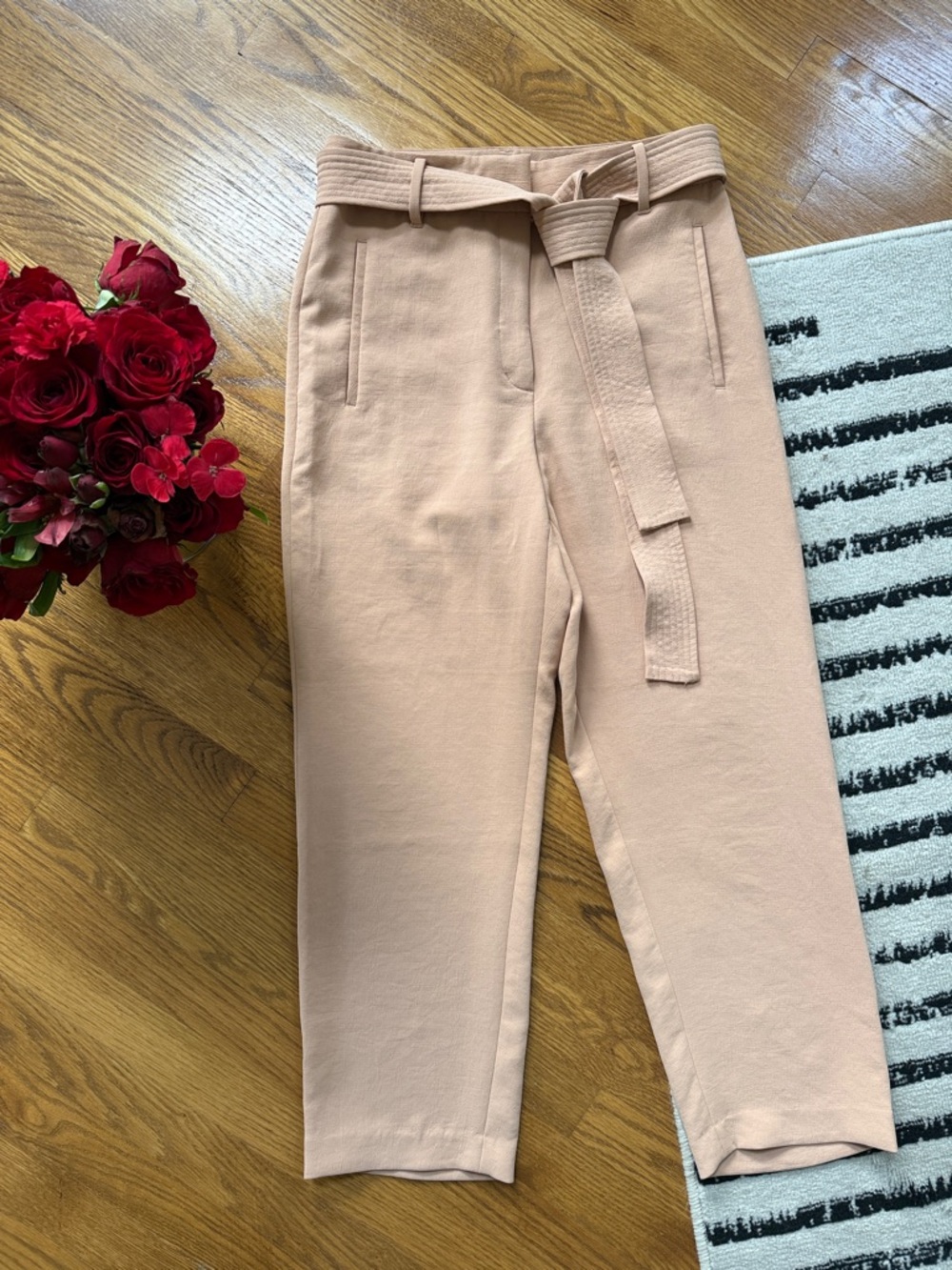 Aritzia Wilfred Blush Paperbag Belted Cropped Pants